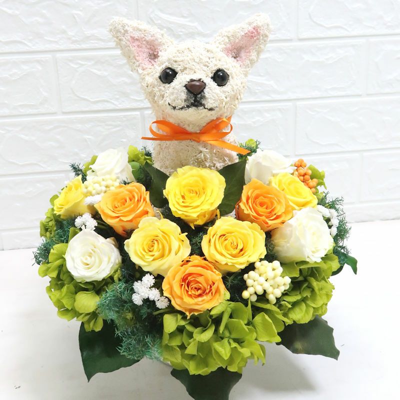 チワワ　犬プリザーブドフラワーアレンジ