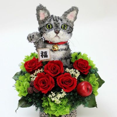 アメリカンショートヘアプレゼント 可愛い猫のプリザーブドフラワー