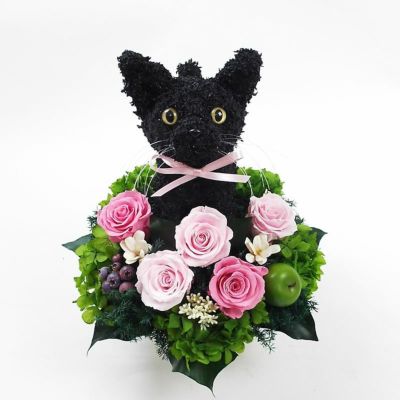 黒猫好きの人のプレゼントに喜ばれる黒猫のプリザーブドフラワー