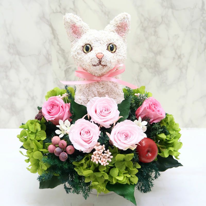 猫花 白猫のプリザーブドフラワーアレンジ アトリエ花倶楽部