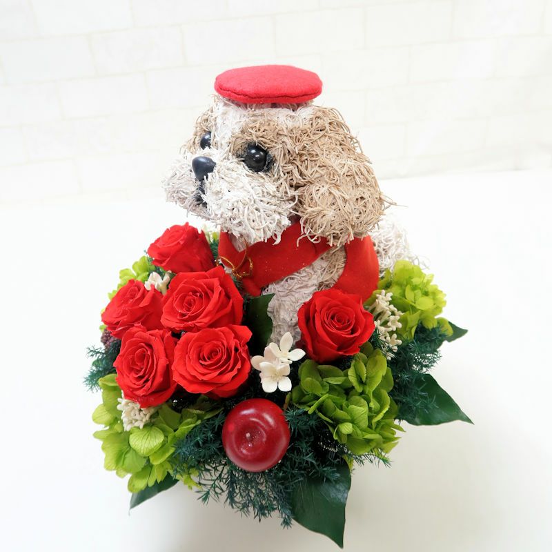 シーズー　犬のプリザーブドフラワーアレンジ