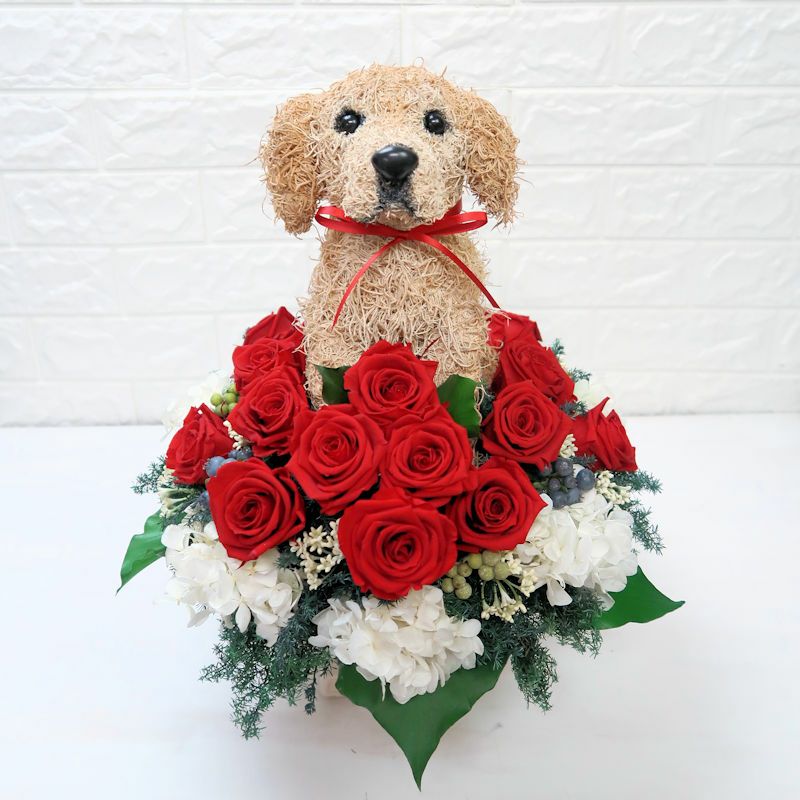 ゴールデンレトリバー プリザーブドフラワーアレンジ